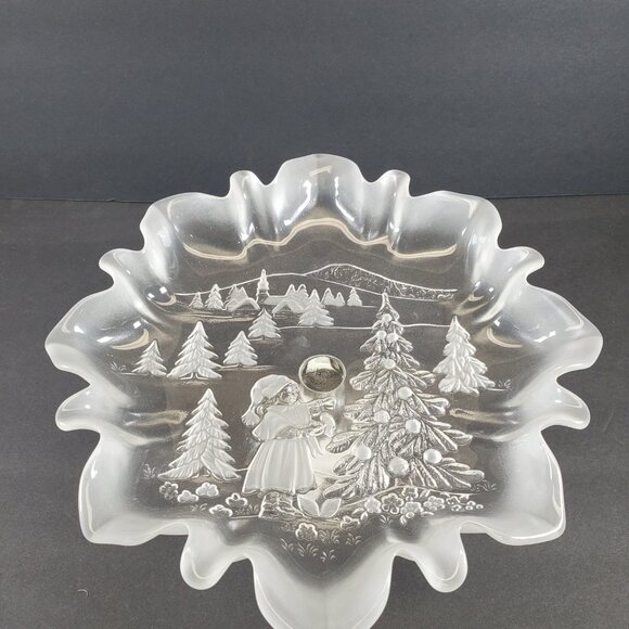 Vintage 1980s Mikasa Christmas Story Footed Bon Bon, Frosted Glass, Germany - Picture 3 of 13